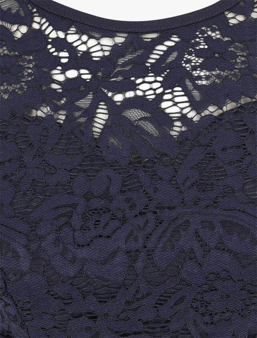 Robe portefeuille à buste dentelle - Marine - Image 3