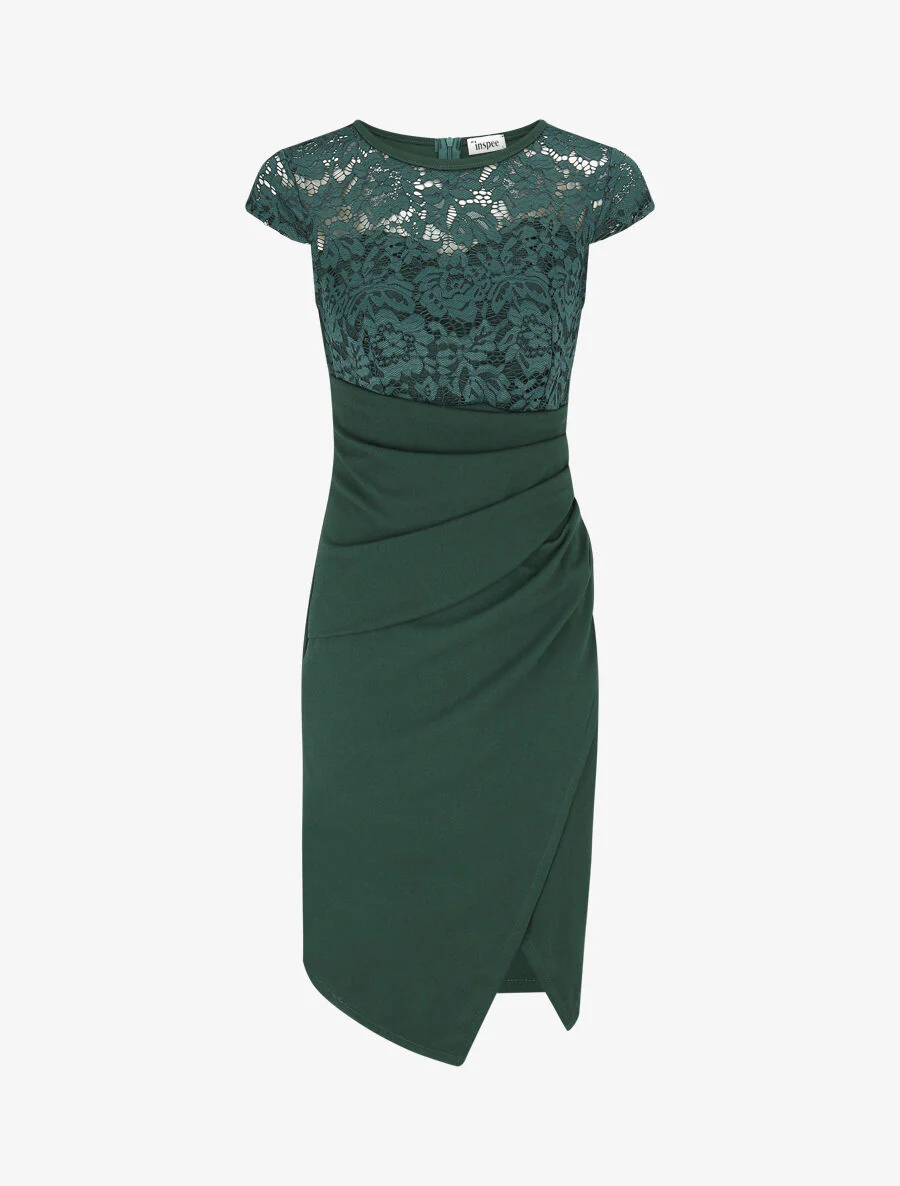 Robe portefeuille à buste dentelle - Vert