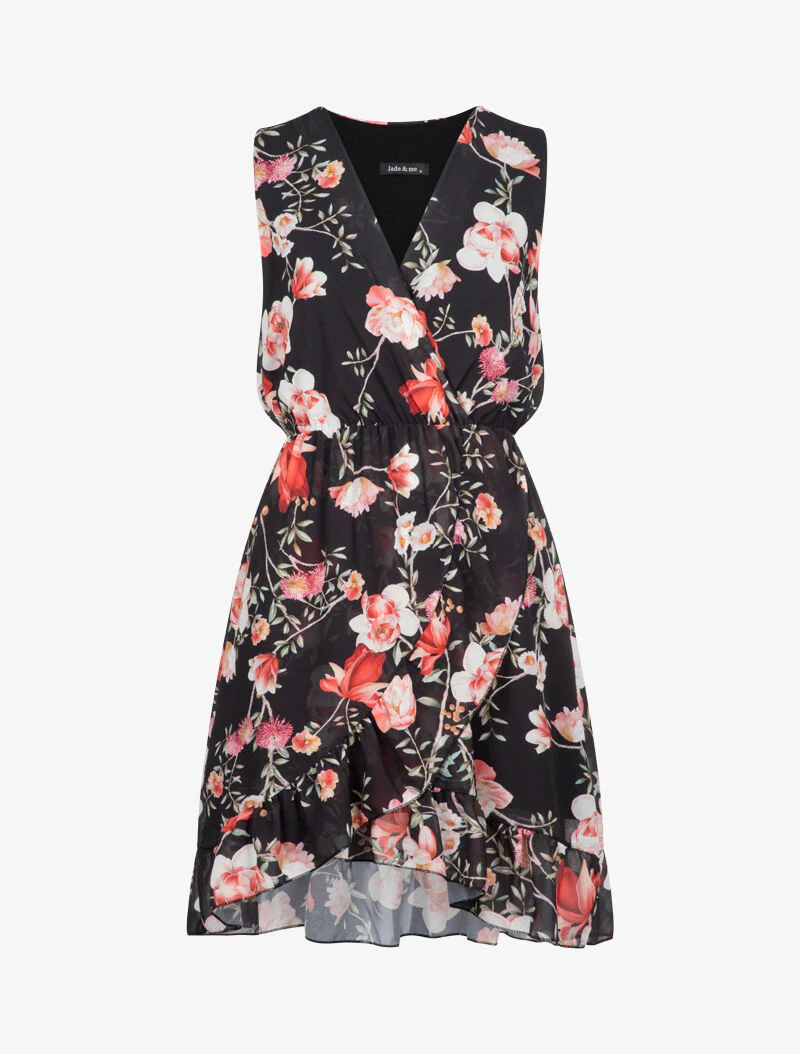 Robe portefeuille à imprimé floral - noir