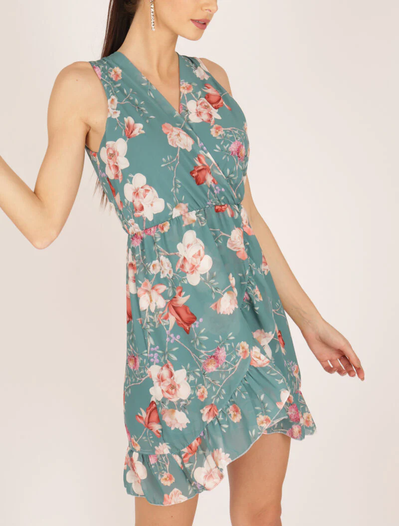 Robe portefeuille à imprimé floral - turquoise