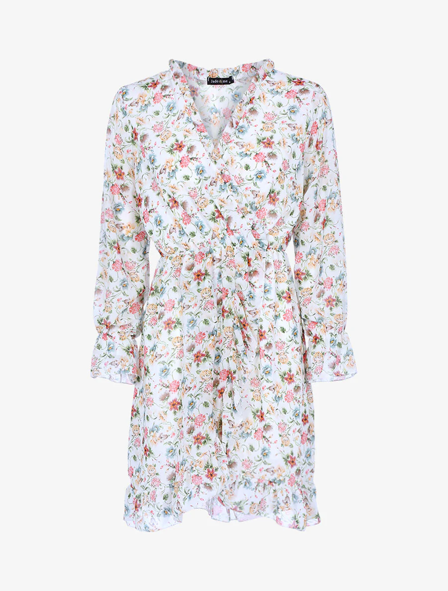 Robe portefeuille à imprimé printanier - Écru