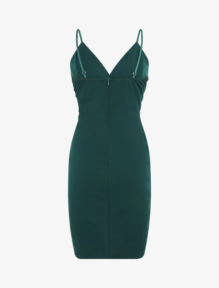 Robe portefeuille courte à bretelles - Vert sapin - Image 3
