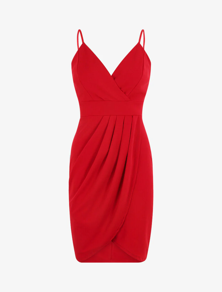 Robe portefeuille courte à bretelles - Framboise - Image 2