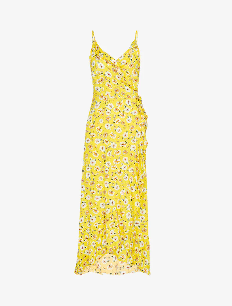 Robe portefeuille longue à imprimé champêtre - jaune