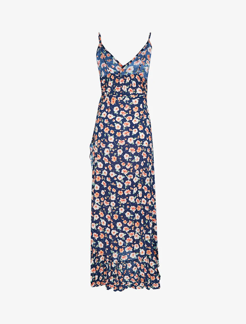 Robe portefeuille longue à imprimé champêtre - marine - Image 2