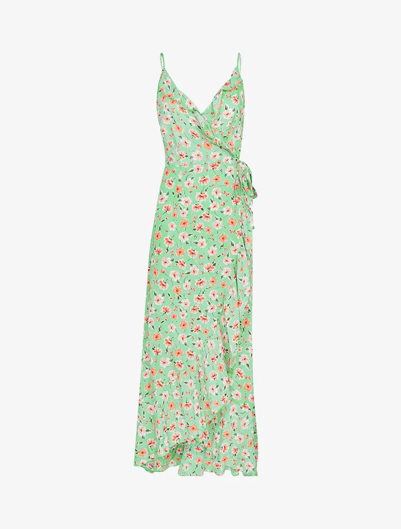 Robe portefeuille longue à imprimé champêtre - vert amande - Image 2