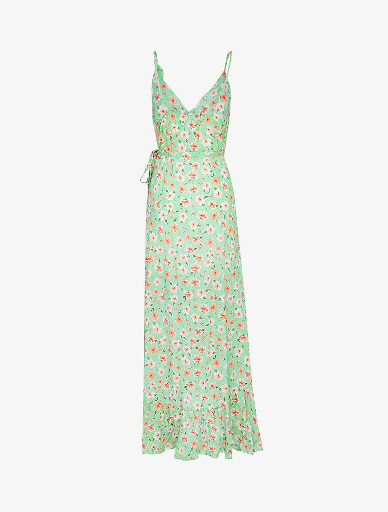 Robe portefeuille longue à imprimé champêtre - vert amande - Image 3