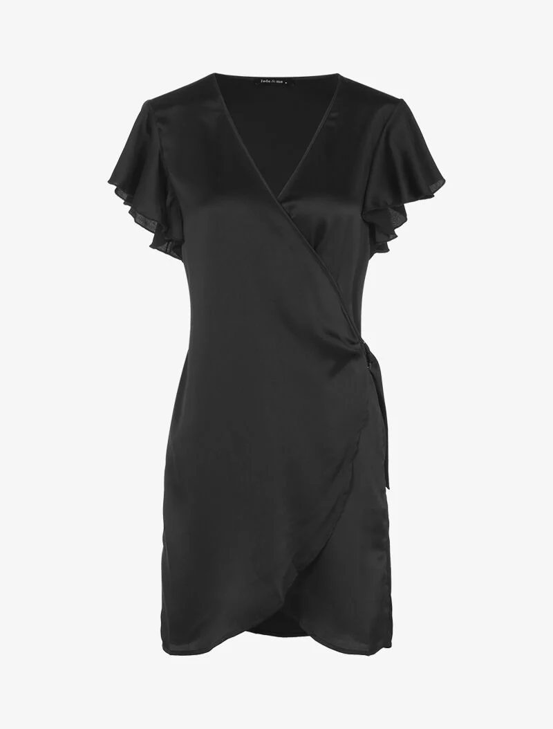 Robe portefeuille satinée - noir