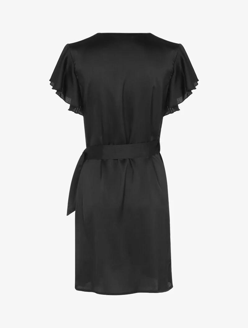 Robe portefeuille satinée - noir - Image 2