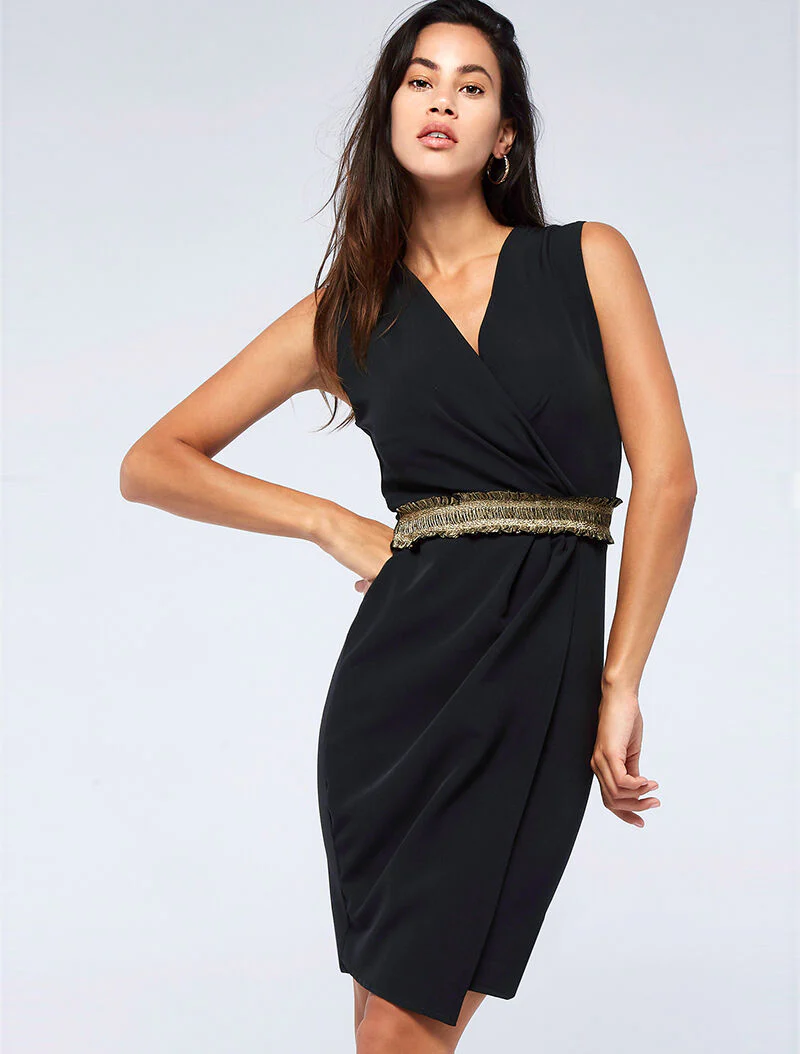 Robe portefeuille taille froncée - noir