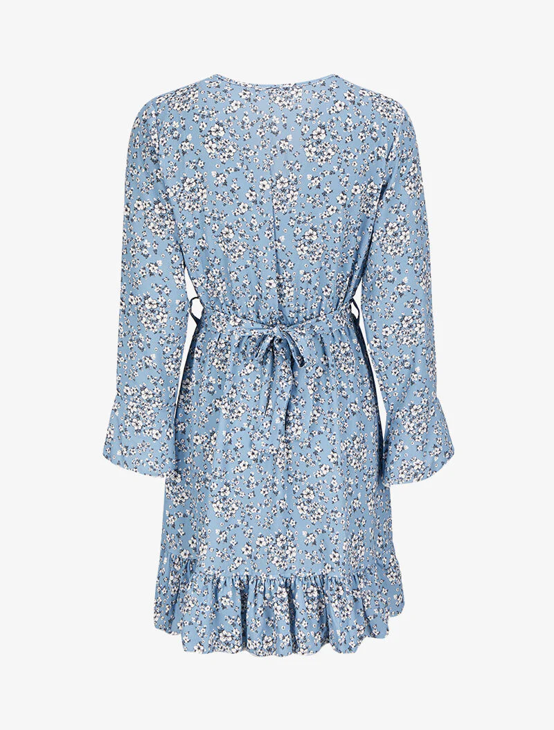 Robe portefeuille volantée à imprimé petites fleurs - Bleu ciel - Image 2