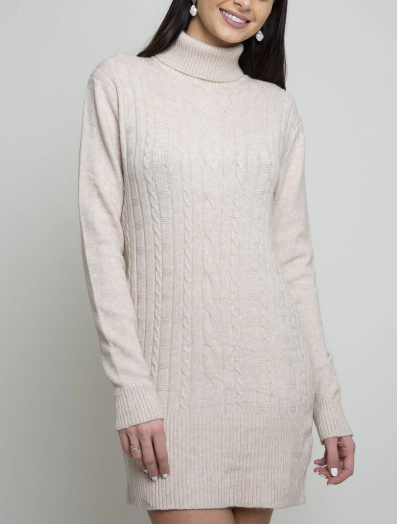 Robe pull à bandes texturées - beige