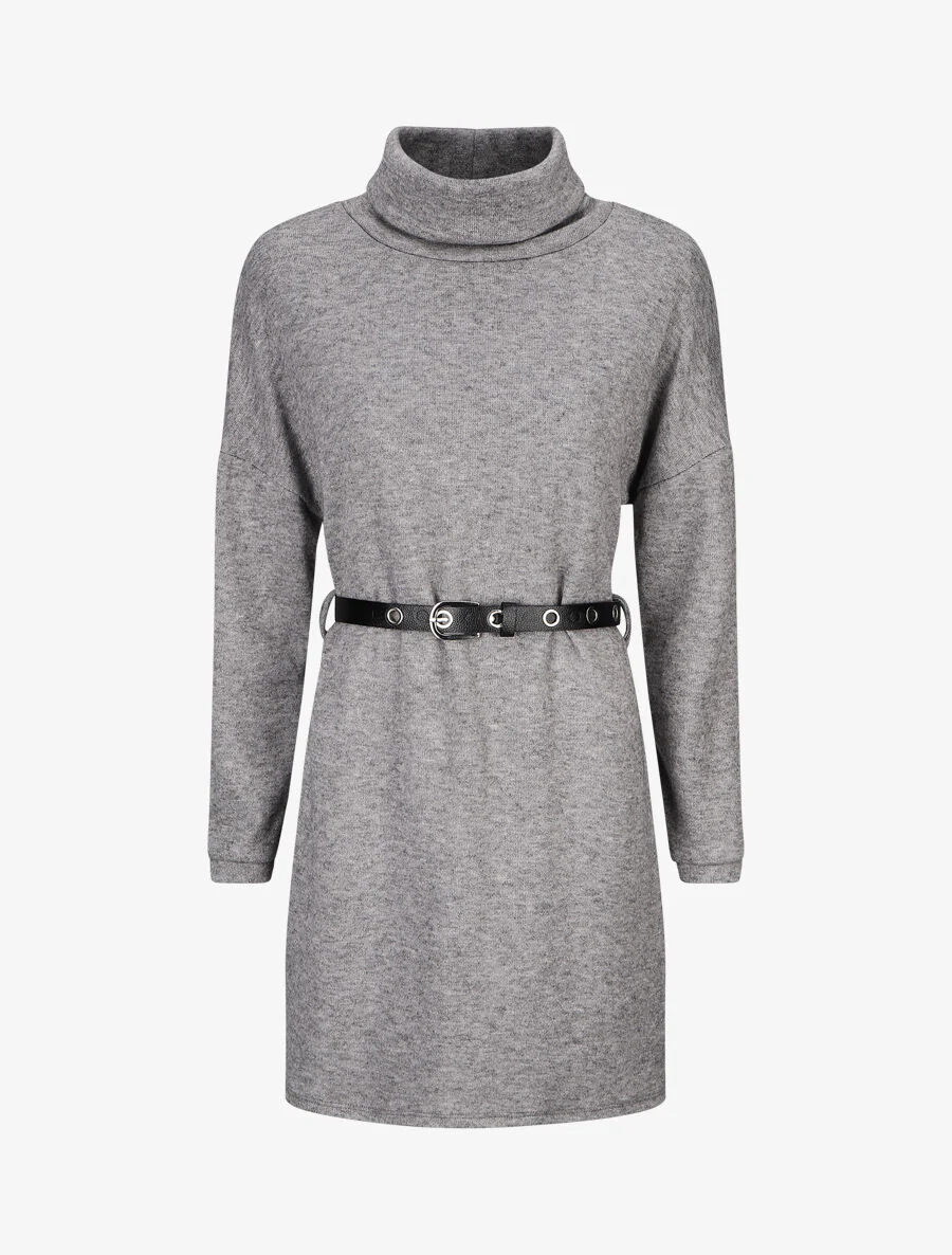 Robe pull à col roulé - Gris chiné