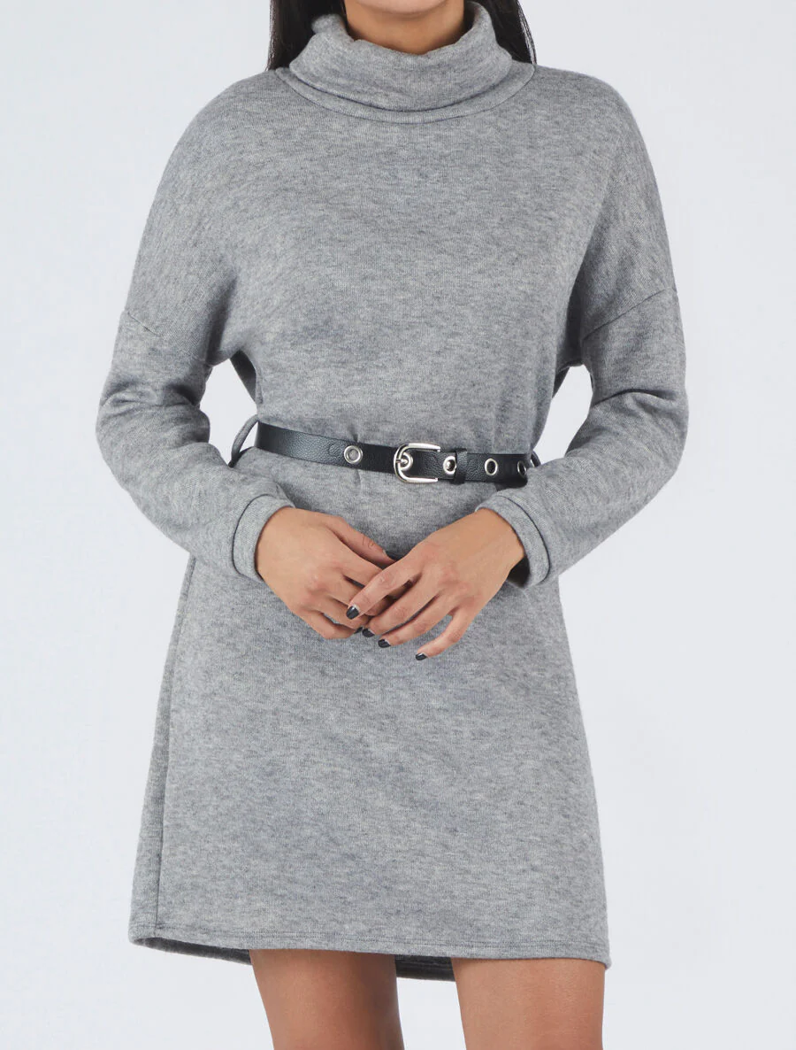 Robe pull à col roulé - Gris chiné - Image 4