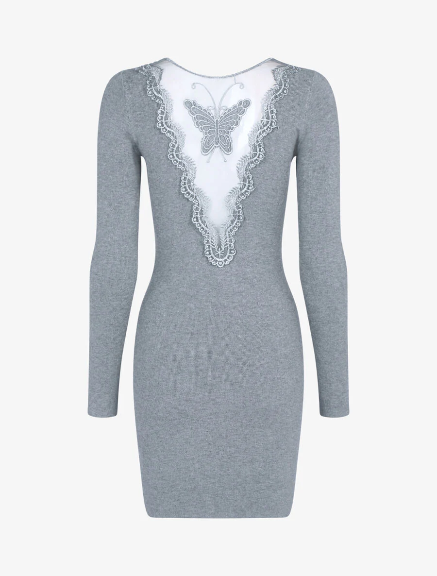 Robe pull à détail papillon - Gris clair - Image 3