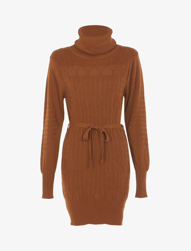 Robe-pull à détails côtelés graphiques - ocre - Image 2