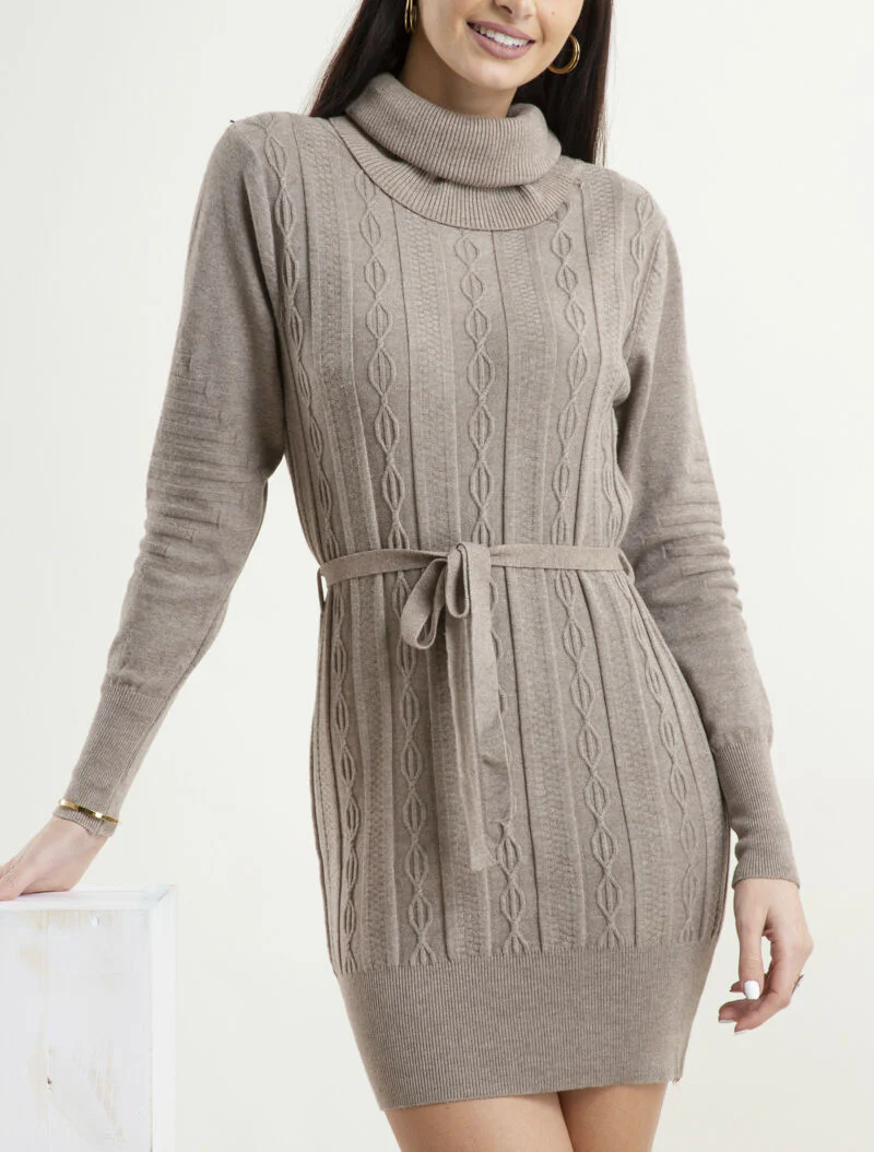Robe-pull à détails tressés et relief - taupe