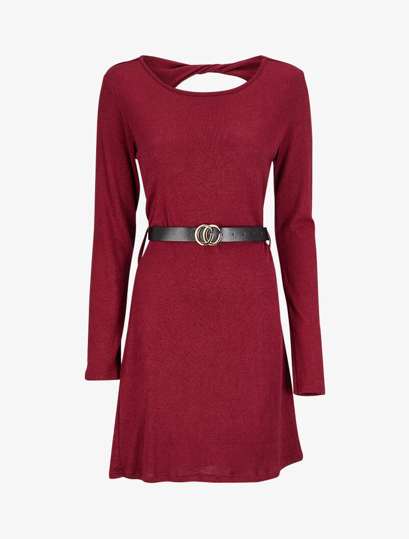 Robe pull à dos ouvert et détail torsadé - Bordeaux