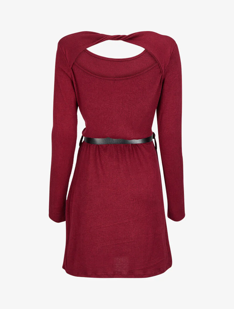 Robe pull à dos ouvert et détail torsadé - Bordeaux - Image 2