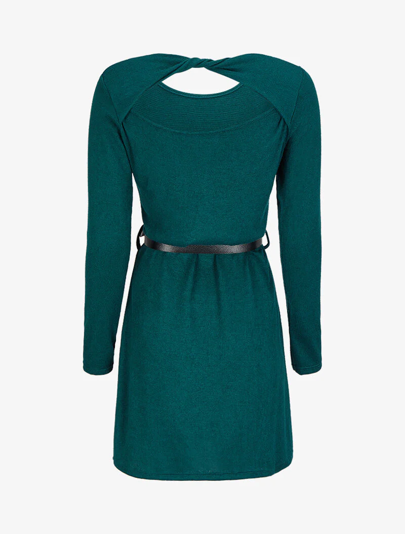 Robe pull à dos ouvert et détail torsadé - Vert sapin - Image 2