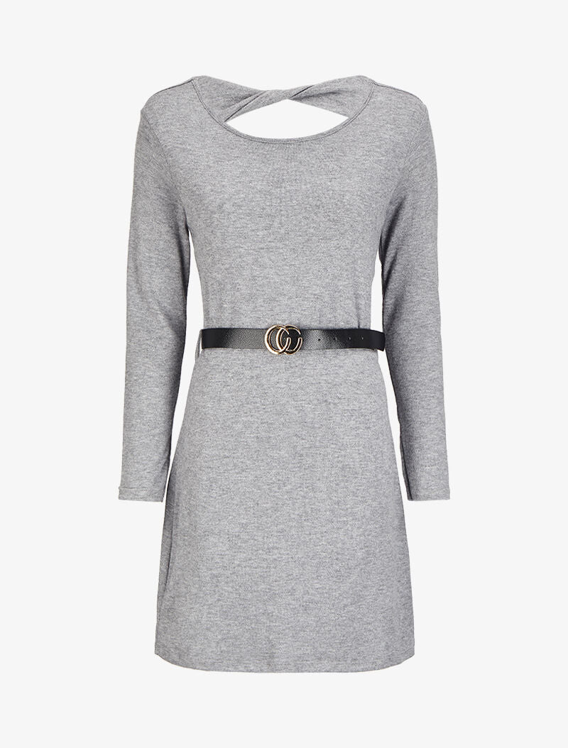 Robe pull à dos ouvert et détail torsadé - Gris chiné