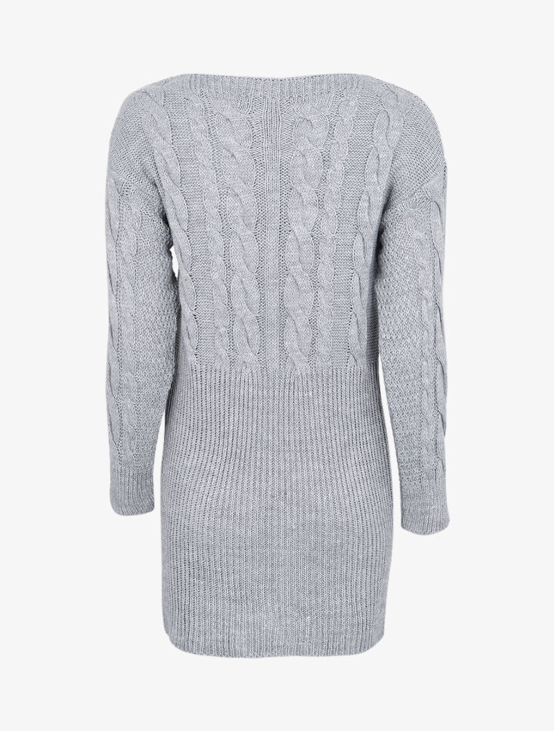 Robe pull à maille torsadée - Gris foncé - Image 2