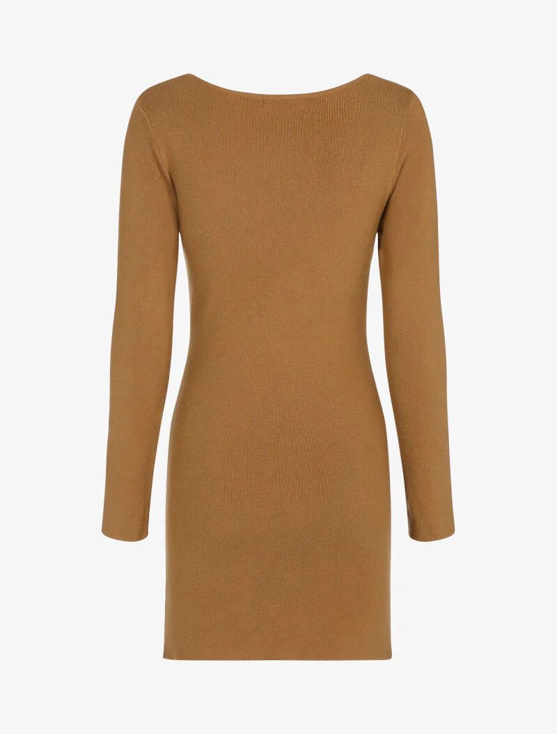 Robe pull à zip strassé et dentelle - camel - Image 2