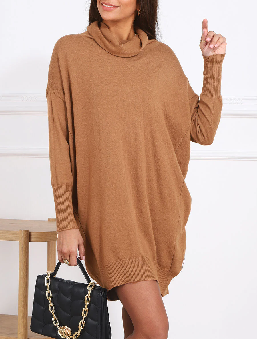 Robe pull ample à col roulé - Camel - Image 4
