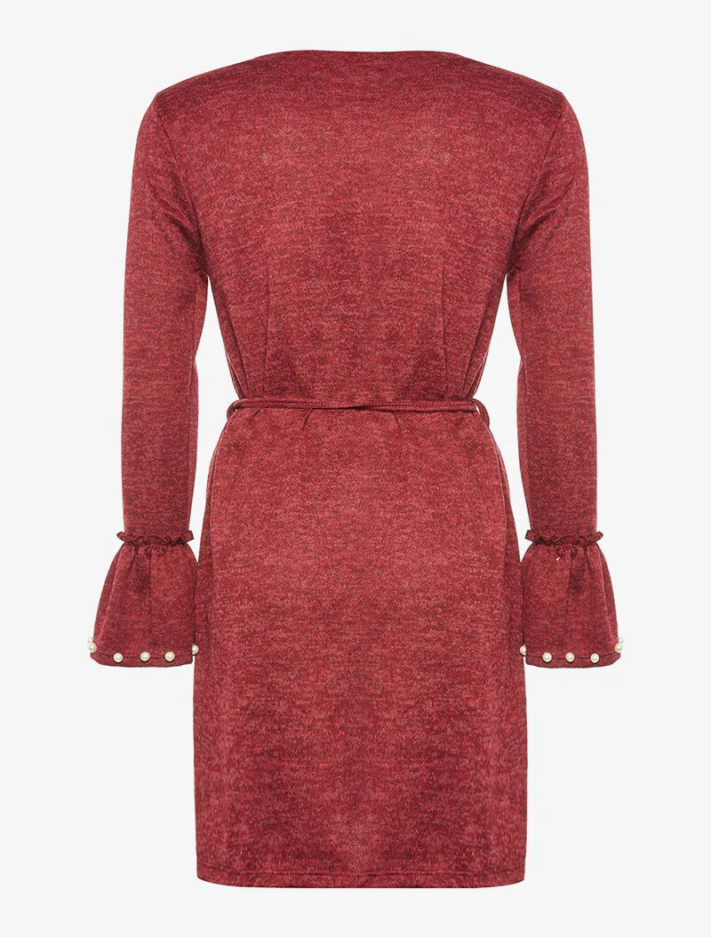 Robe-pull col perlé - bordeaux - Image 2