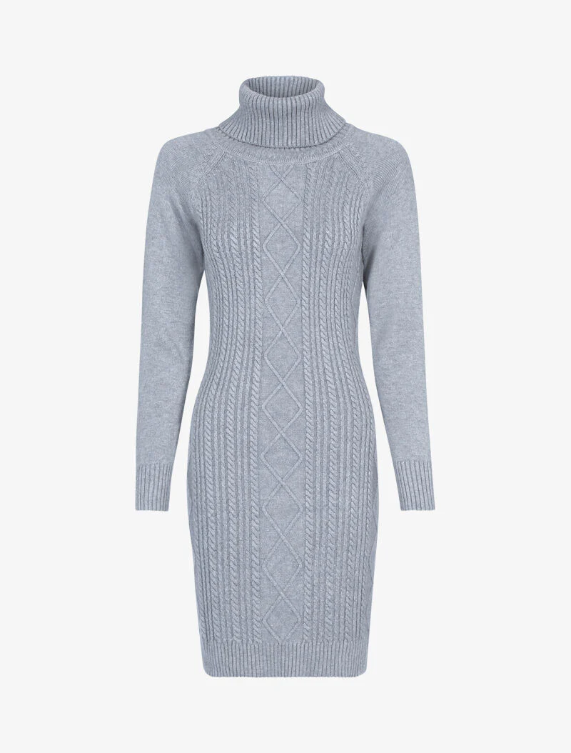 Robe-pull col roulé et maille torsadée - gris