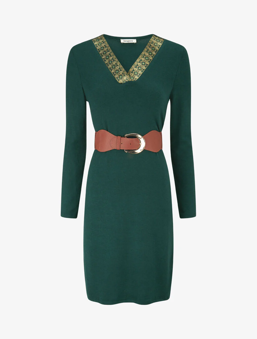 Robe pull col V fantaisie irisé - Vert
