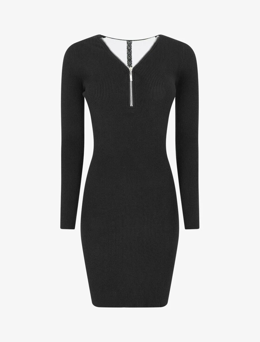 Robe pull côtelé à dos ajouré - Noir