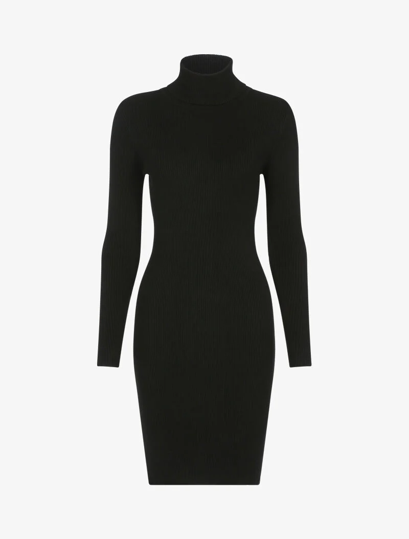 Robe-pull côtelée à col roulé - noir