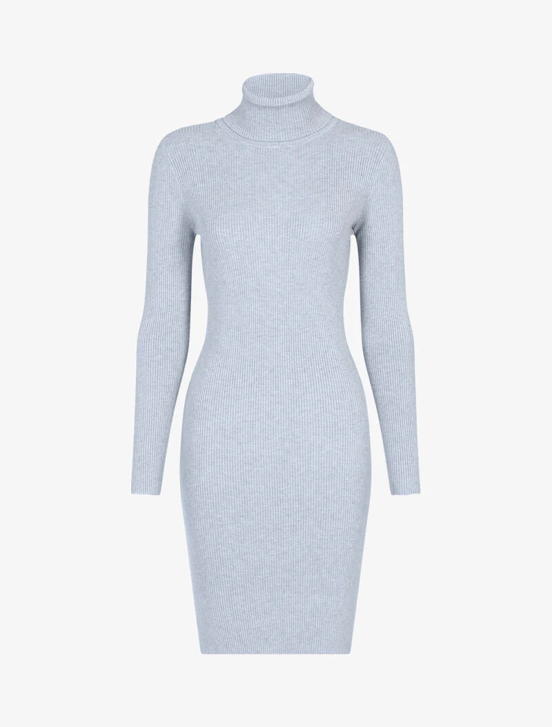 Robe-pull côtelée à col roulé - gris - Image 2