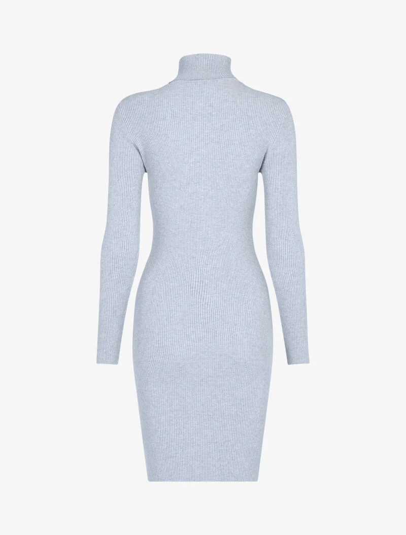 Robe-pull côtelée à col roulé - gris - Image 3
