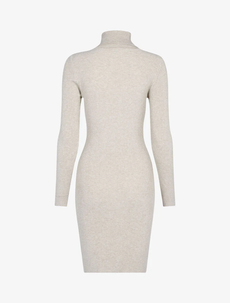 Robe-pull côtelée à col roulé - taupe - Image 2