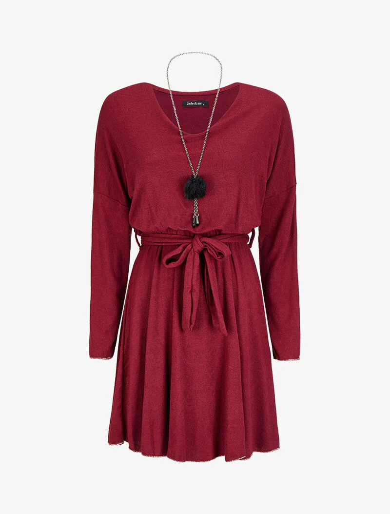 Robe pull coupe patineuse à manches dolman - Bordeaux
