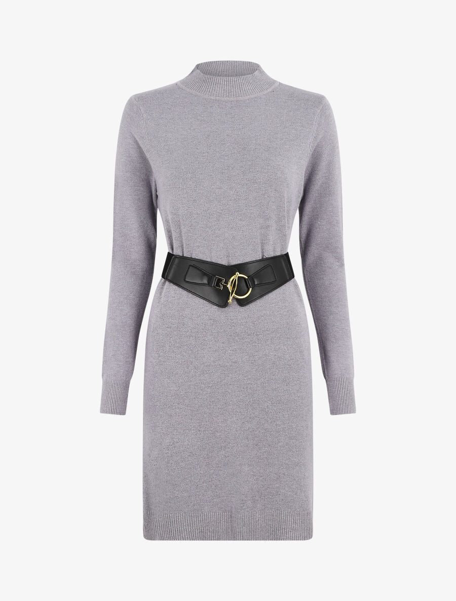 Robe pull courte à col montant - Gris