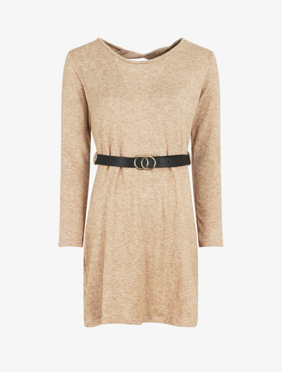 Robe pull courte à dos ajouré - Camel