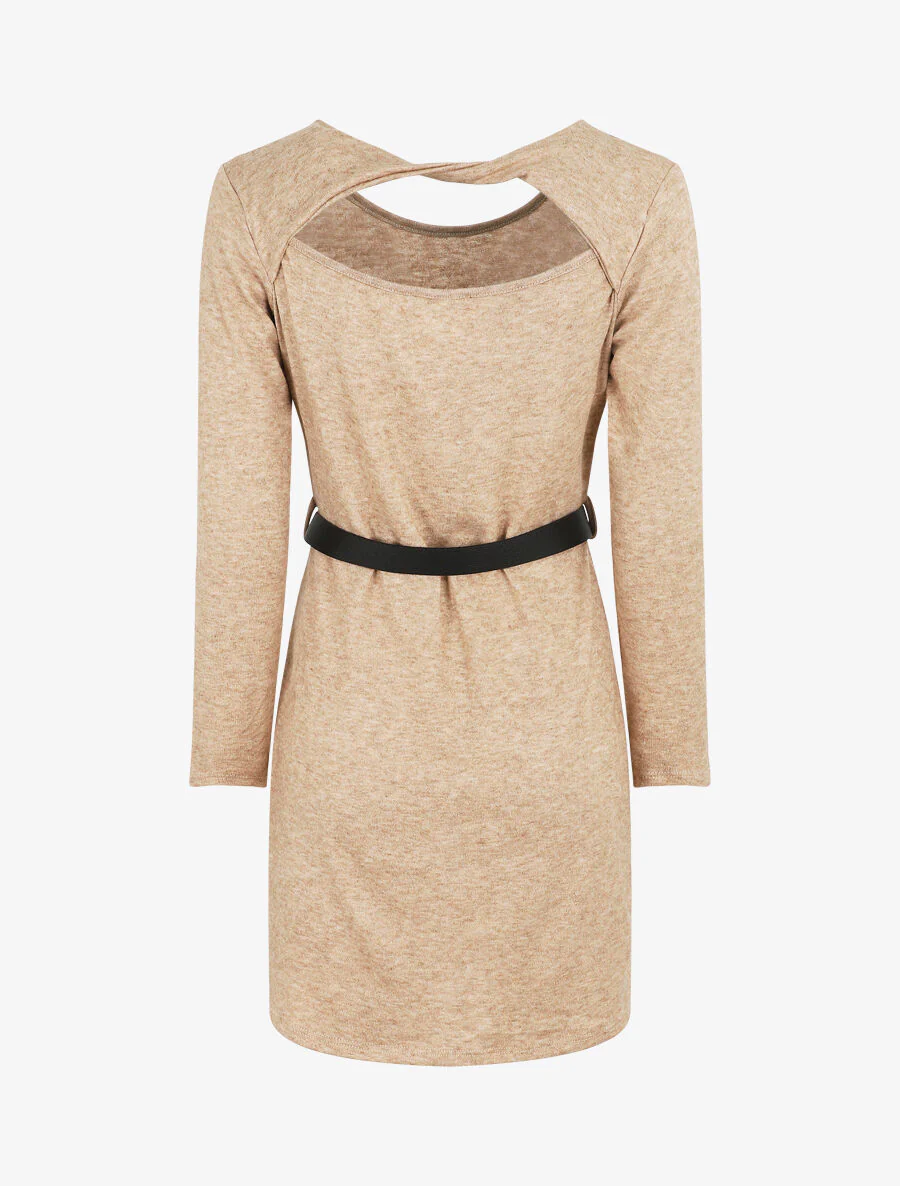 Robe pull courte à dos ajouré - Camel - Image 2