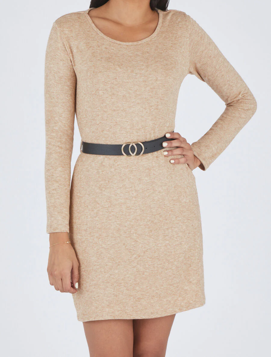 Robe pull courte à dos ajouré - Camel - Image 4