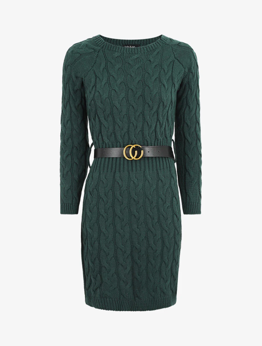 Robe pull courte effet tressé - Vert sapin