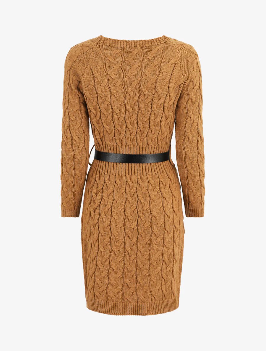 Robe pull courte effet tressé - Camel - Image 2