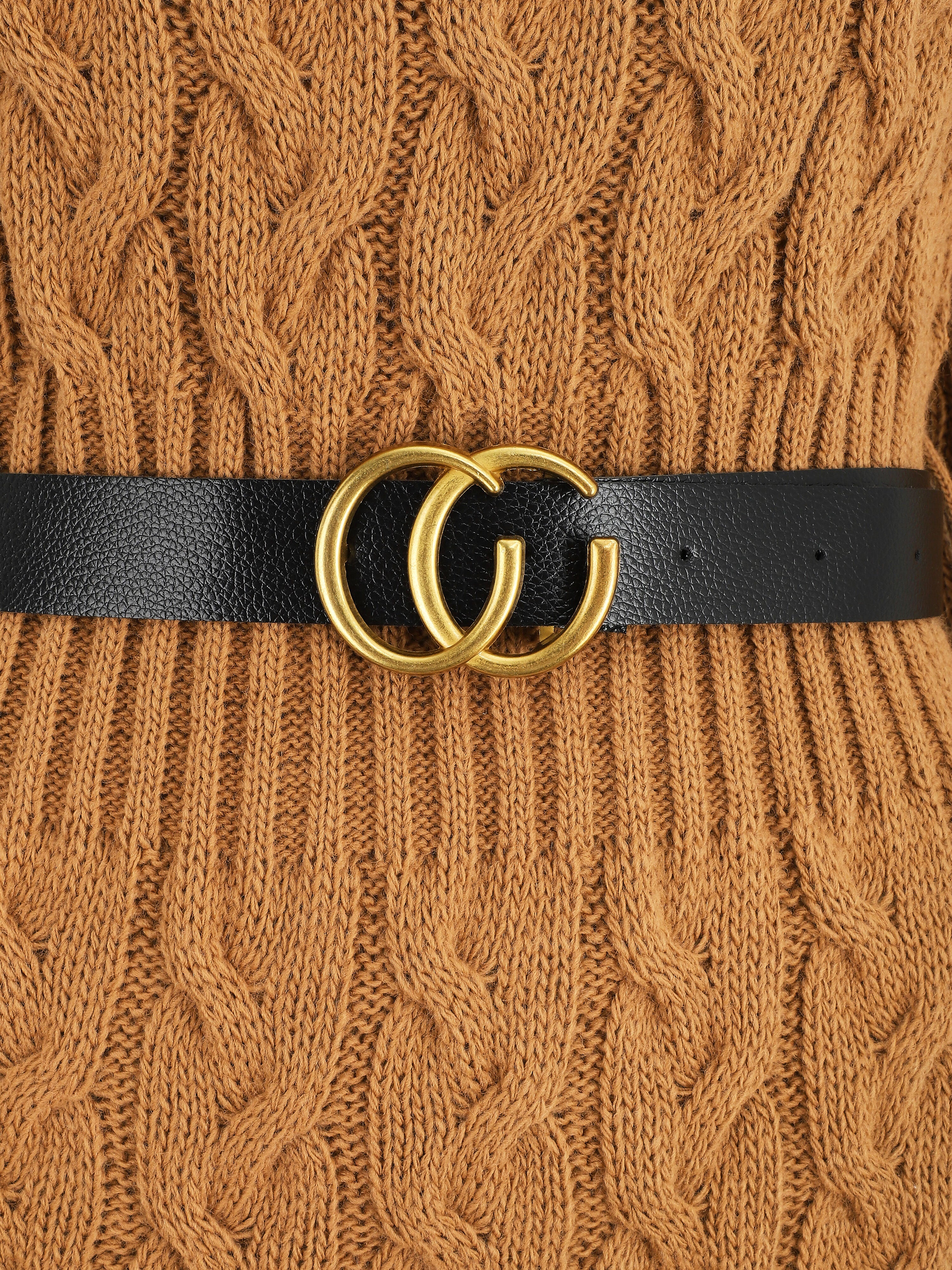Robe pull courte effet tressé - Camel - Image 3