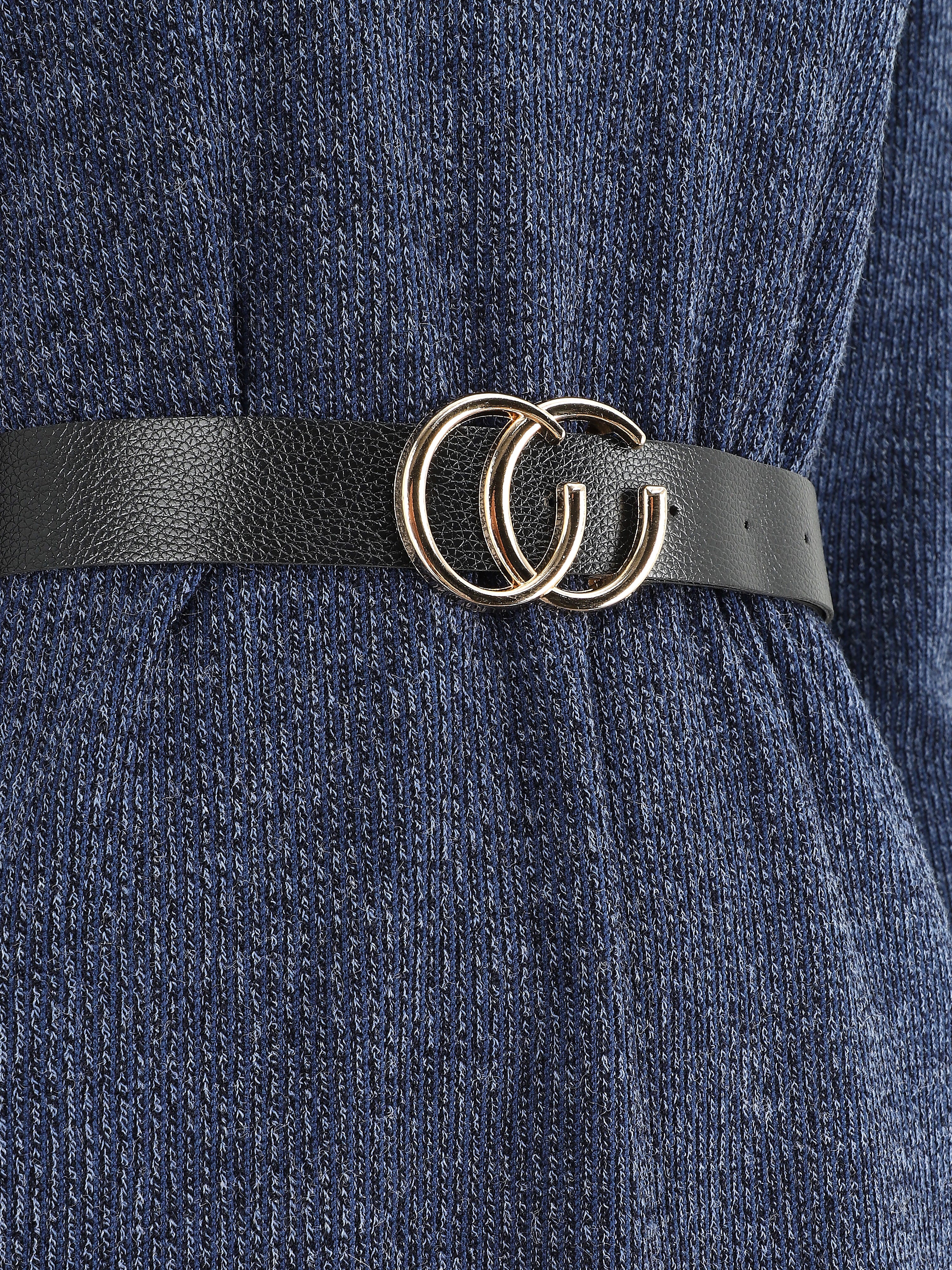 Robe pull droite à manches longues - Bleu foncé - Image 3
