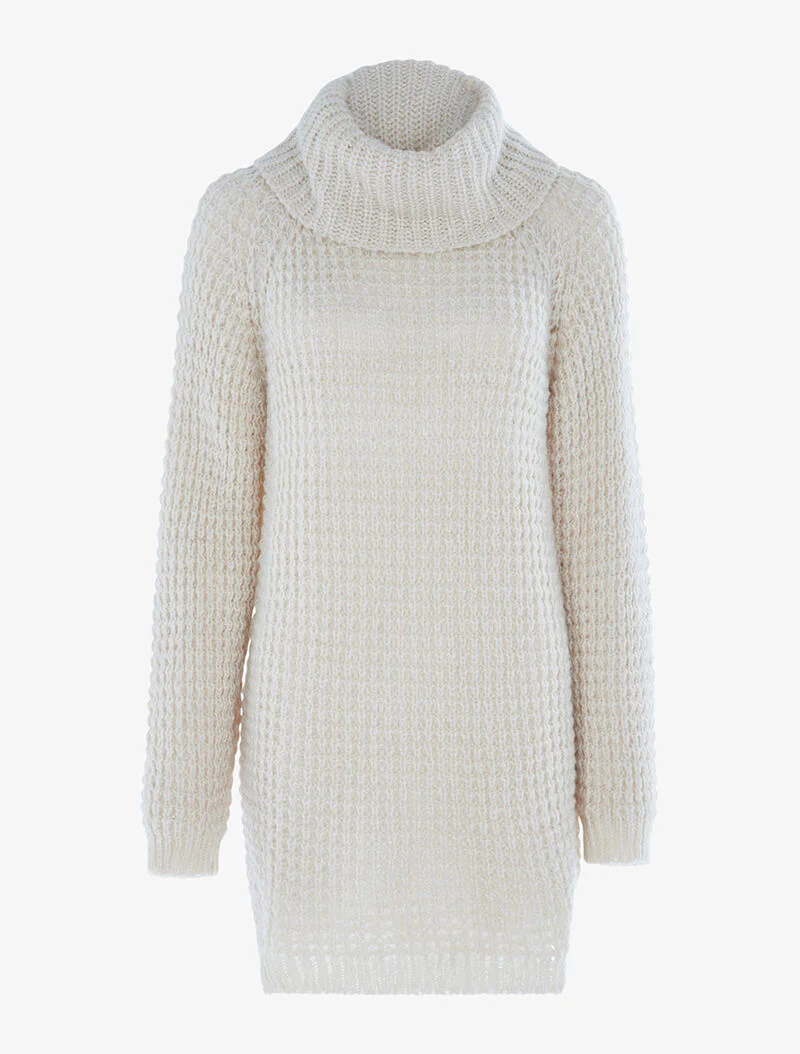 Robe-pull en grosse maille ajourée - beige