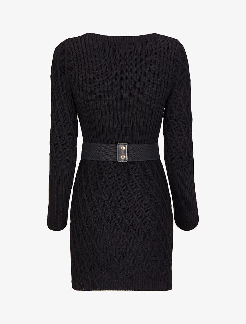 Robe pull en maille effet croisé - Noir - Image 2