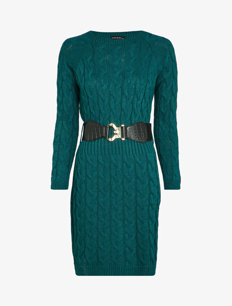 Robe pull en maille torsadée et taille côtelée - Bleu canard
