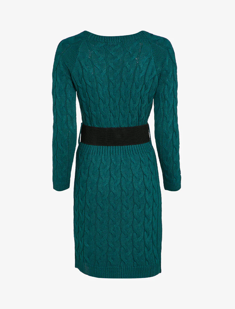 Robe pull en maille torsadée et taille côtelée - Bleu canard - Image 2