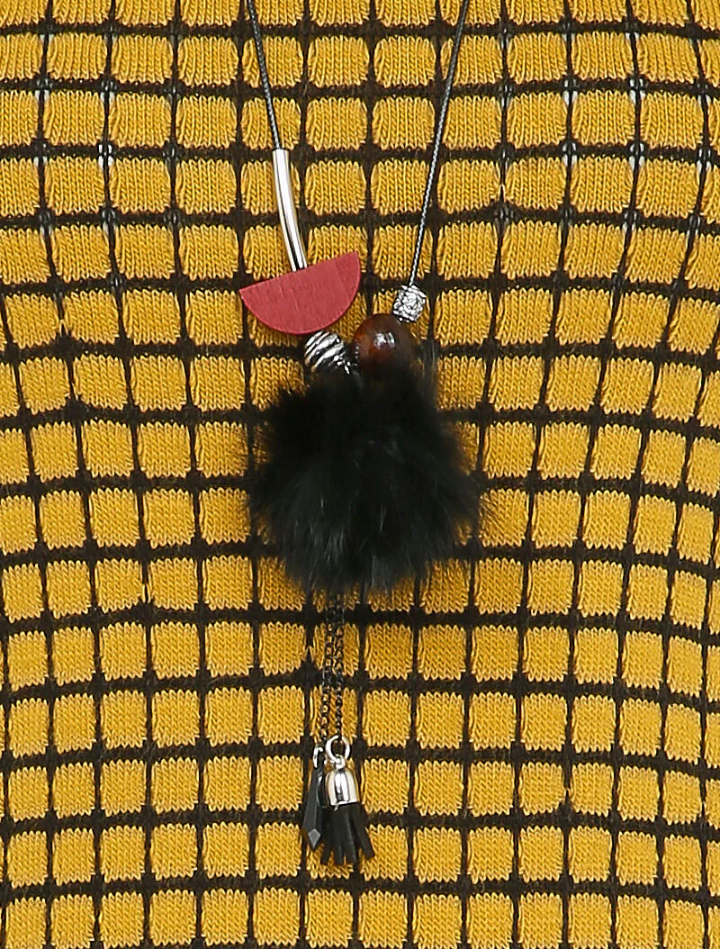 Robe pull évasée à carreaux et manches longues - Moutarde - Image 3